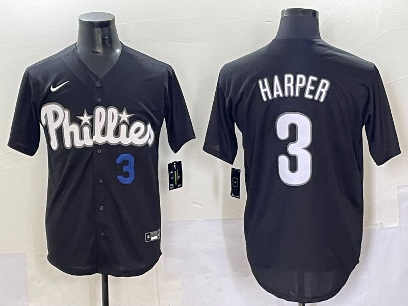 Men 2025 Philadelphia Phillies #3 Harper Black Fashion Nike MLB Jersey style 7045->philadelphia phillies->MLB Jersey